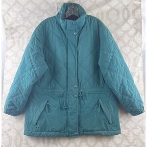 LL Bean Vintage Women Petite Medium Teal Quilted Insulated Parka Jacket P290